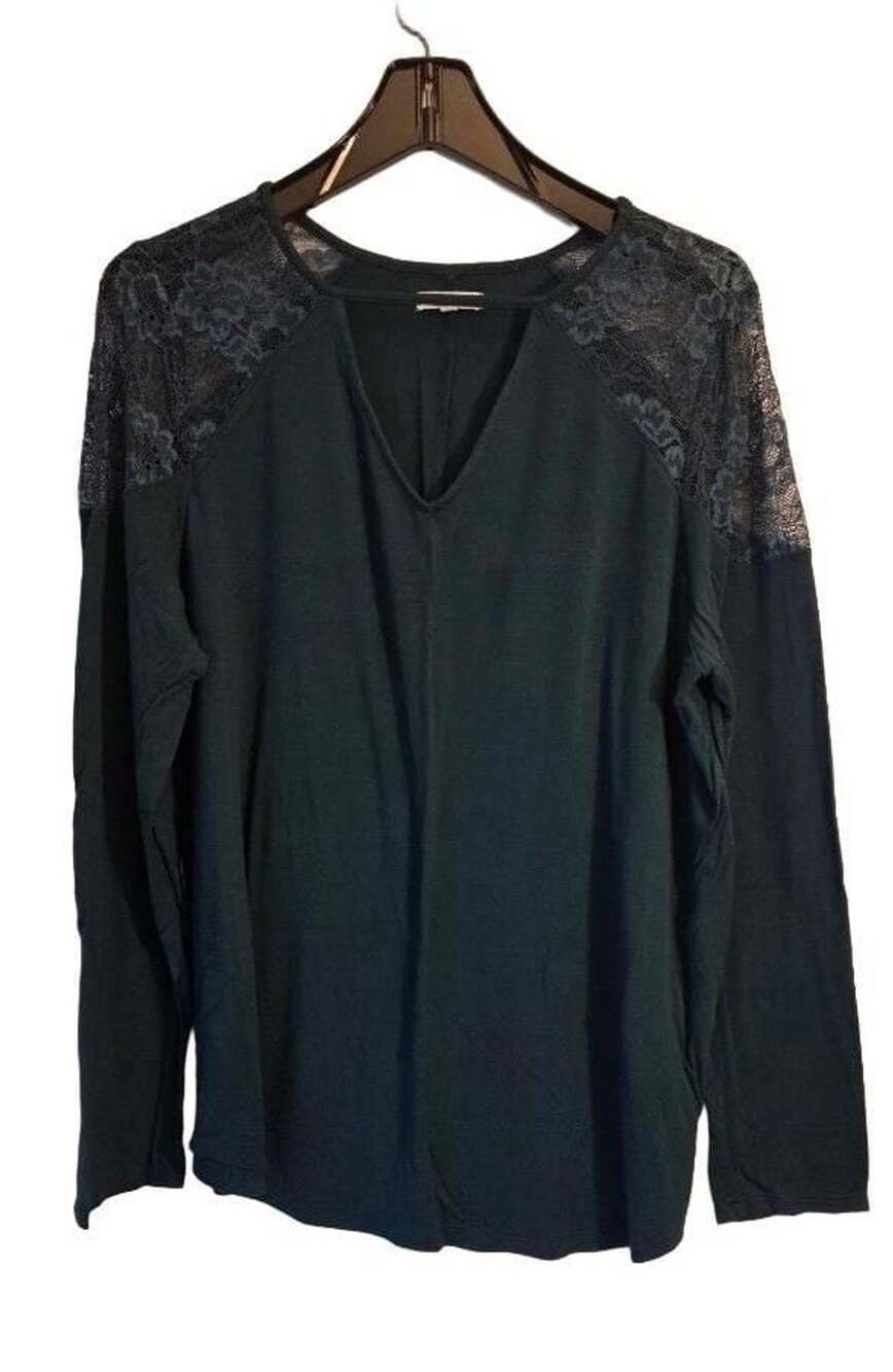 Maurices Dark Green Lace-Shoulder Long-Sleeve Top, Size 0
